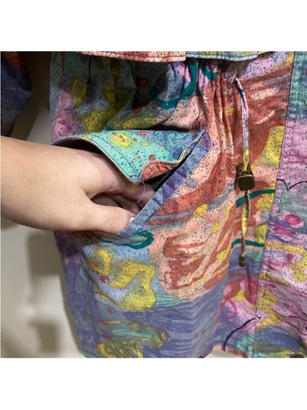 Vintage 90s Jacket Zip Up Size Medium Oversized Abstract Scribble Pastel Print - Picture 8 of 15